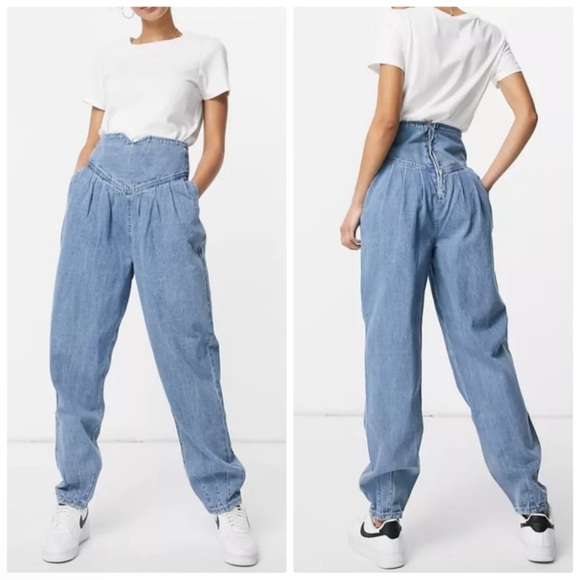 Missguided Tall High Waist Corset Ballon Jeans Size 2 - Picture 1 of 8